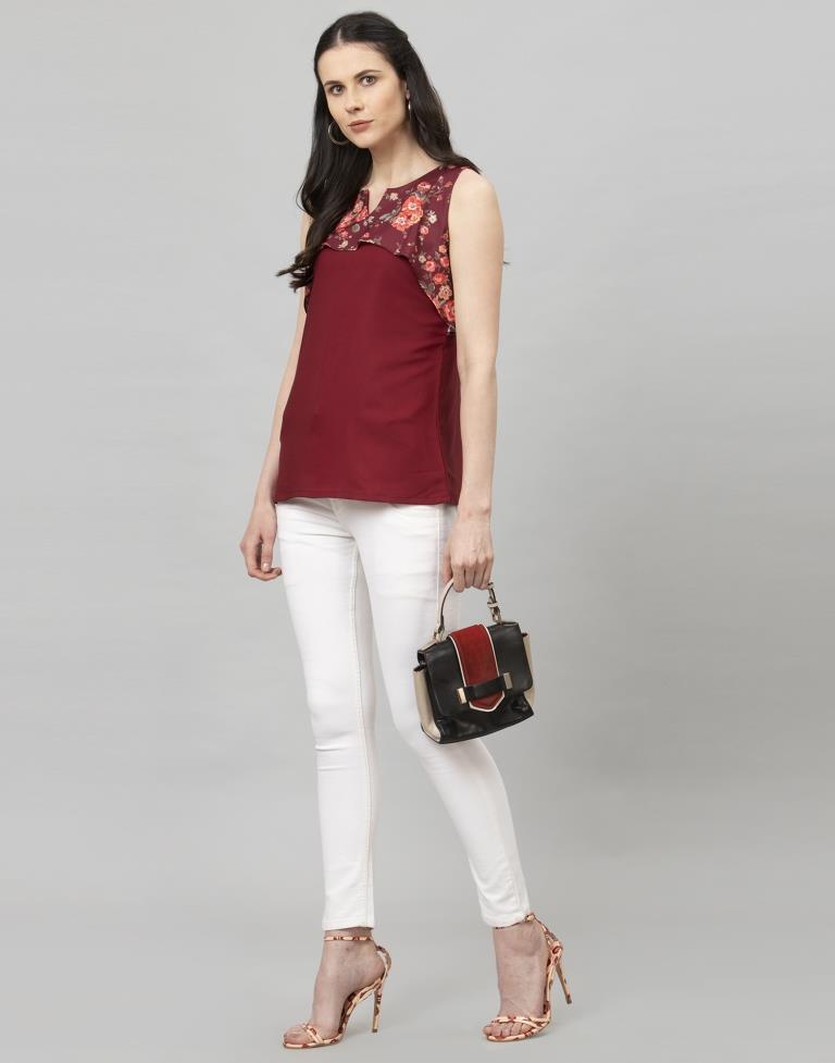 Adorable Maroon Coloured Digital Printed Crepe Tops | Sudathi