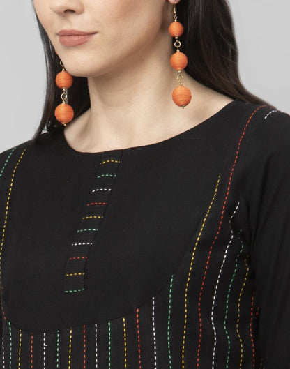Dashing Black Coloured Woven Striped Cotton Tops | Leemboodi