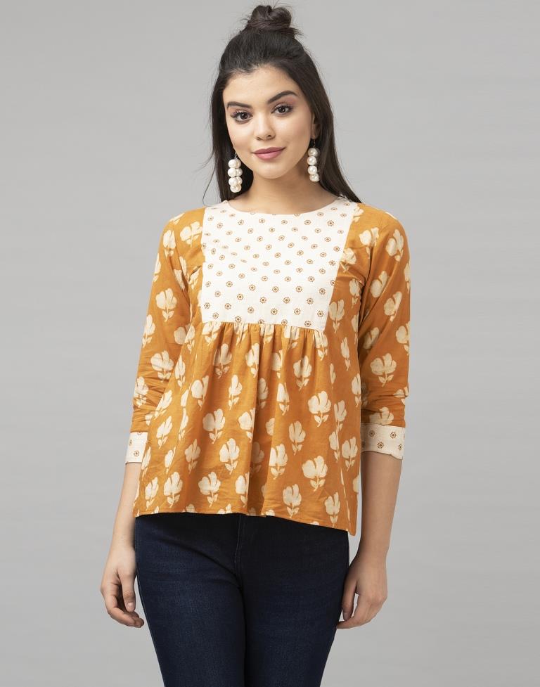 Mustard Yellow Printed Top | Leemboodi