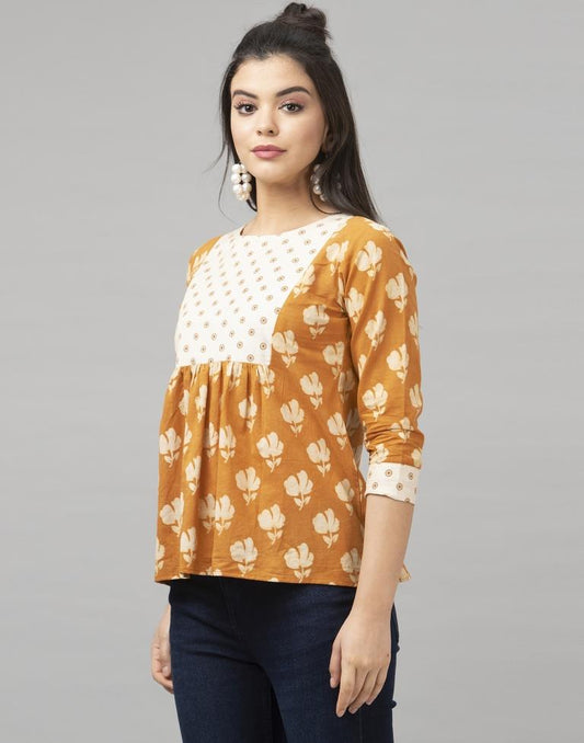 Mustard Yellow Printed Top | Leemboodi