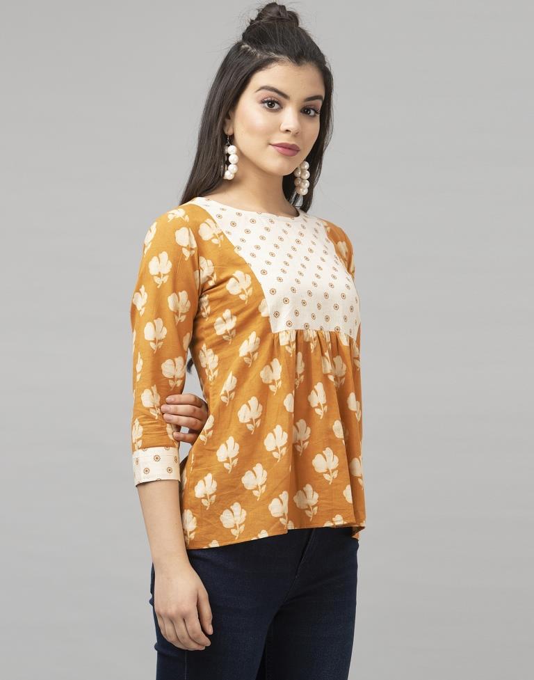 Mustard Yellow Printed Top | Leemboodi