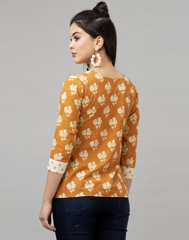 Mustard Yellow Printed Top | Leemboodi