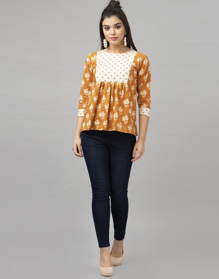 Mustard Yellow Printed Top | Leemboodi