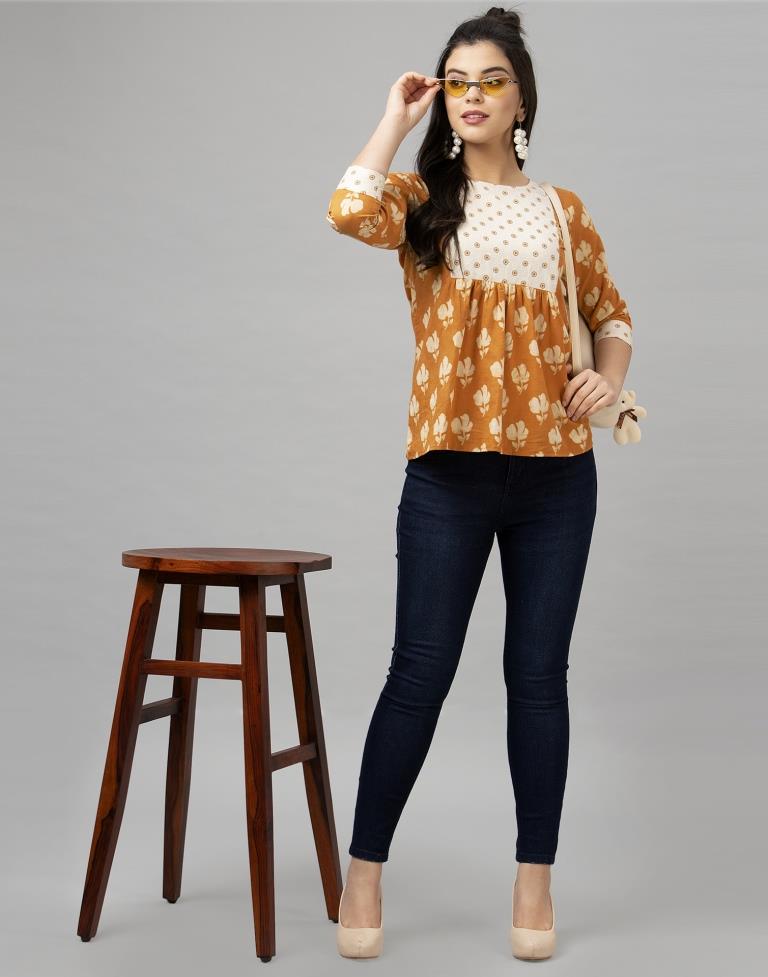 Mustard Yellow Printed Top | Leemboodi