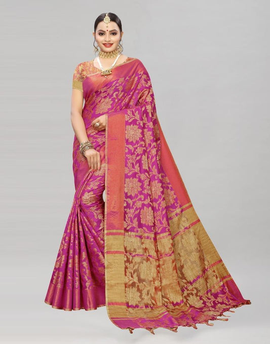 Pink Coloured Cotton Silk Woven Partywear saree | Leemboodi