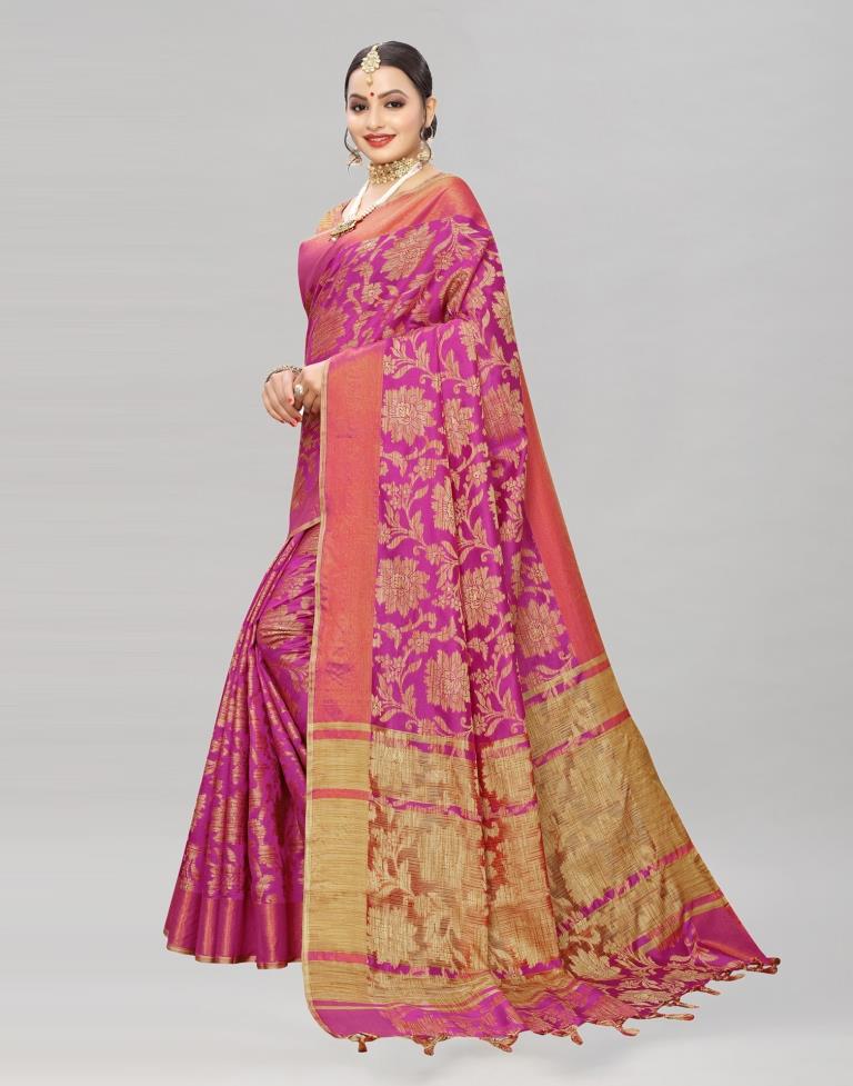 Pink Coloured Cotton Silk Woven Partywear saree | Leemboodi