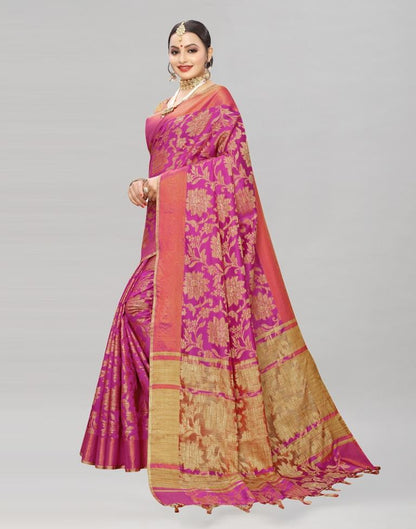 Pink Coloured Cotton Silk Woven Partywear saree | Leemboodi