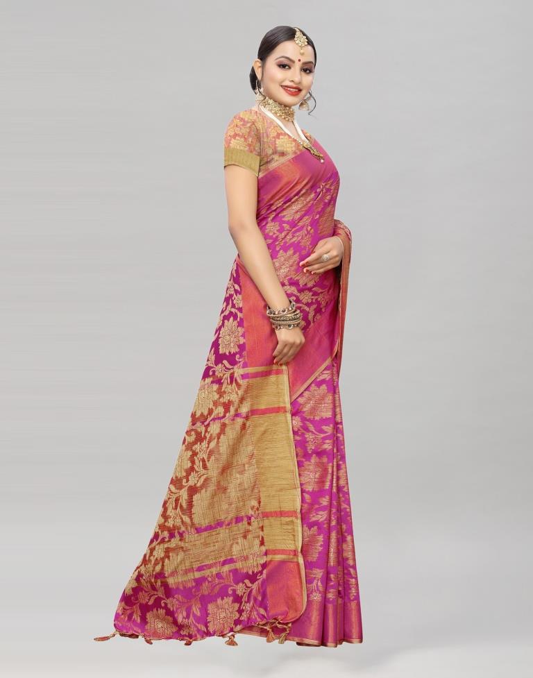 Pink Coloured Cotton Silk Woven Partywear saree | Leemboodi