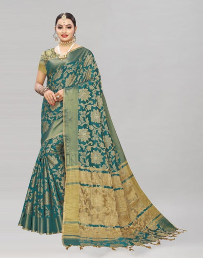Turquoise Coloured Cotton Silk Woven Partywear saree | Leemboodi