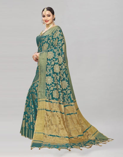 Turquoise Coloured Cotton Silk Woven Partywear saree | Leemboodi