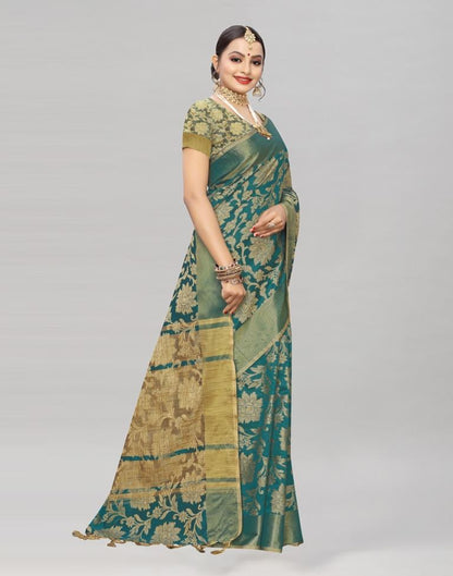 Turquoise Coloured Cotton Silk Woven Partywear saree | Leemboodi