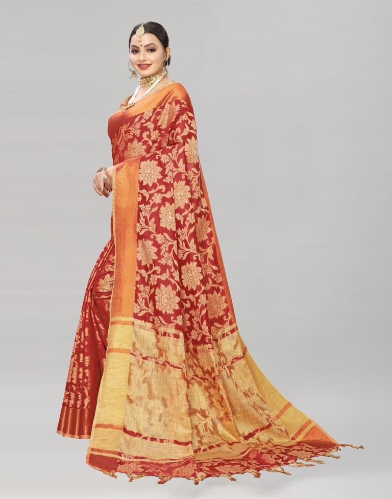 Red Coloured Cotton Silk Woven Partywear saree | Sudathi