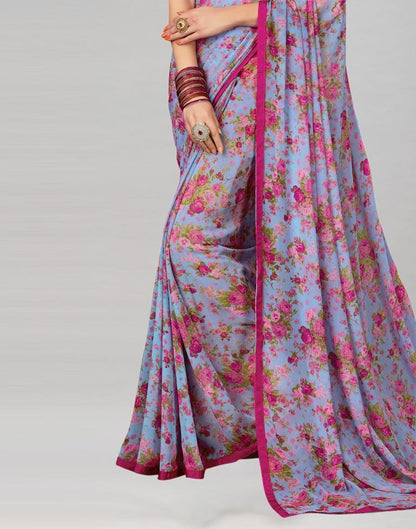 Purple Printed Georgette Saree