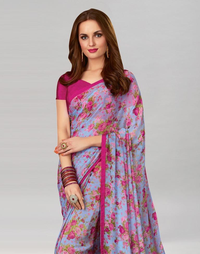 Purple Printed Georgette Saree