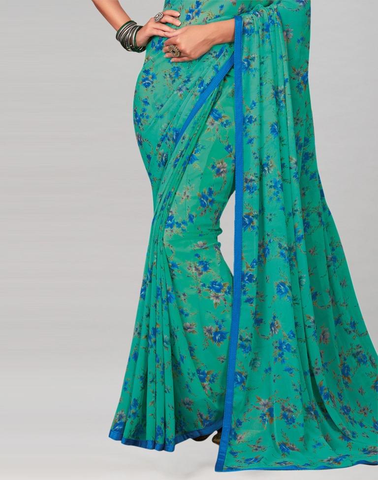 Turquoise Printed Georgette Saree