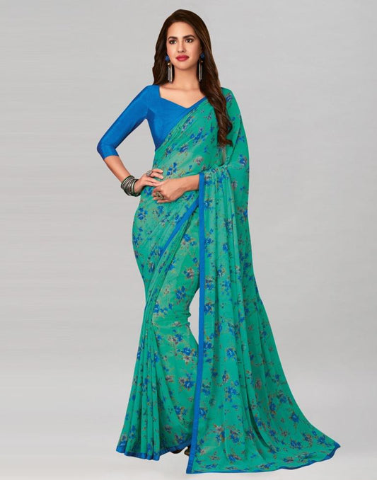 Turquoise Printed Georgette Saree