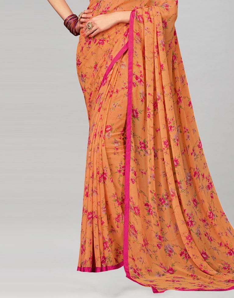 Orange Printed Georgette Saree