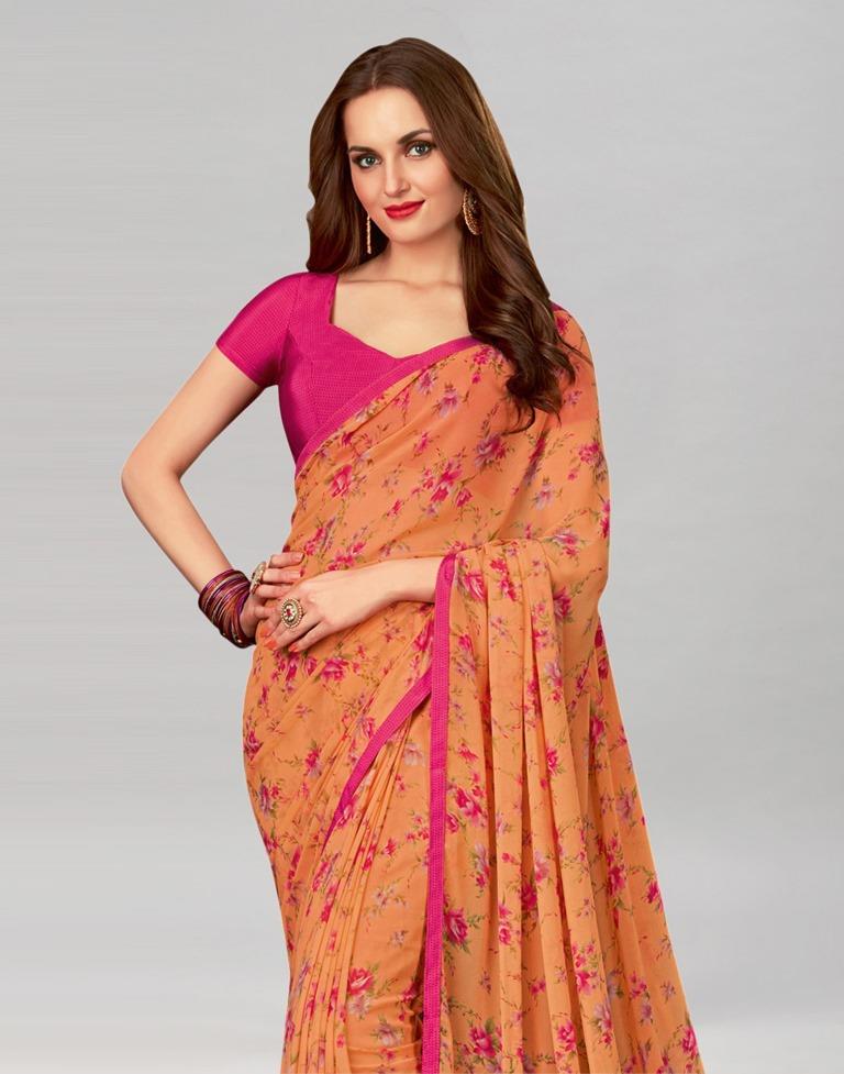 Orange Printed Georgette Saree