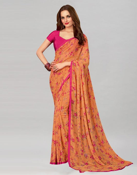 Orange Printed Georgette Saree