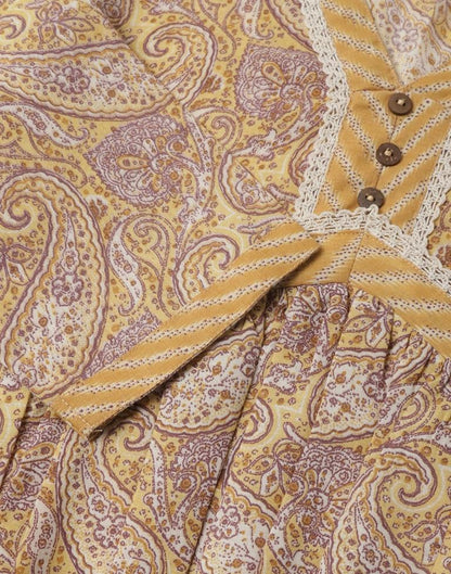 Yellow Printed Cotton A-Line Kurta Set with Dupatta