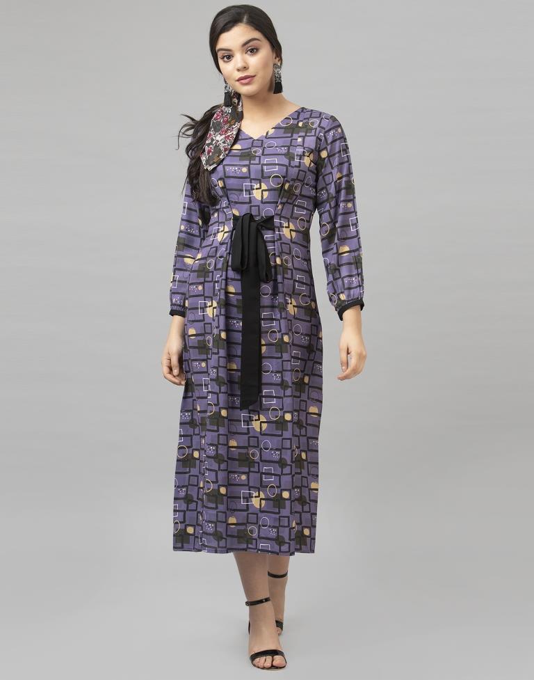 Versatile Purple Coloured Digital Printed Crepe Dress | Leemboodi