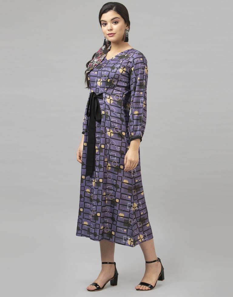 Versatile Purple Coloured Digital Printed Crepe Dress | Leemboodi