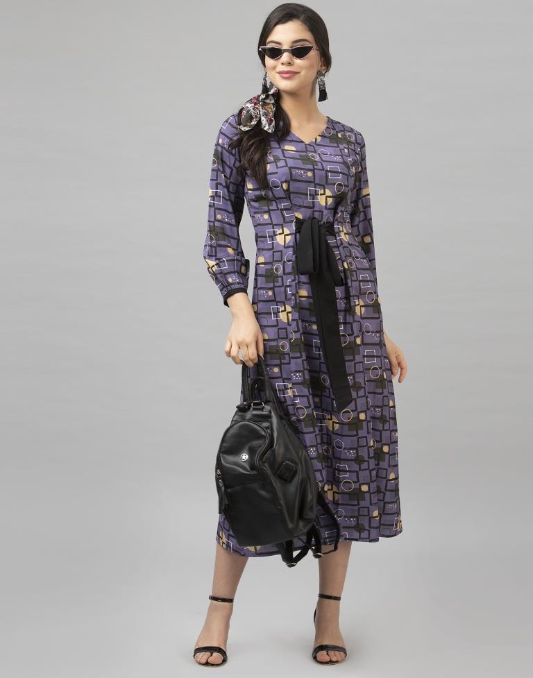 Versatile Purple Coloured Digital Printed Crepe Dress | Leemboodi