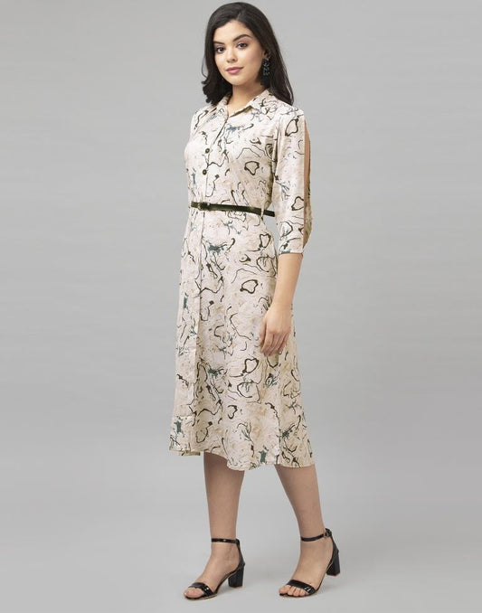 Delightful Cream Coloured Digital Printed Summer Cool Dress | Leemboodi