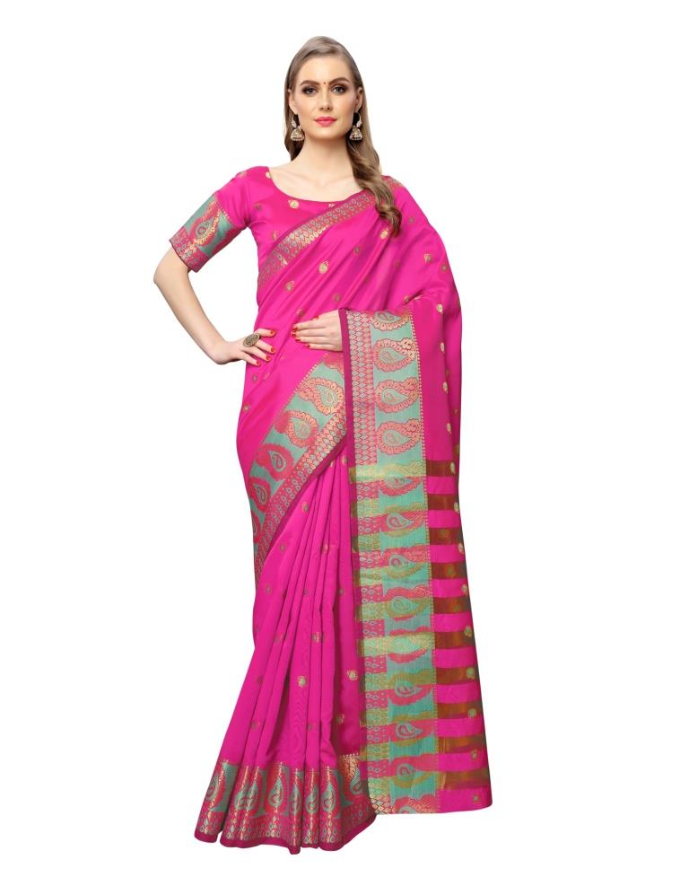 Pink Coloured Poly Silk Jacquard Partywear saree | Sudathi