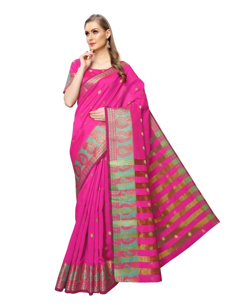 Pink Coloured Poly Silk Jacquard Partywear saree | Sudathi