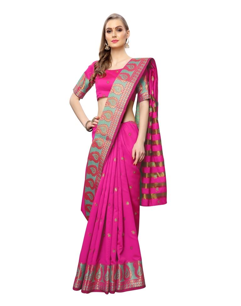 Pink Coloured Poly Silk Jacquard Partywear saree | Sudathi