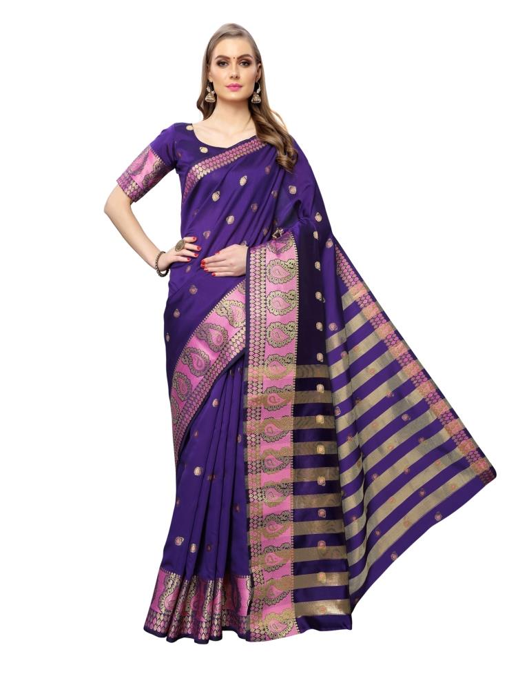 Purple Coloured Poly Silk Jacquard Partywear saree | Leemboodi