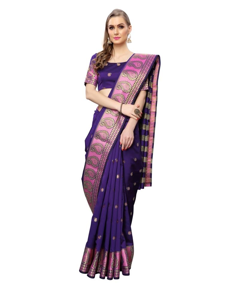 Purple Coloured Poly Silk Jacquard Partywear saree | Leemboodi