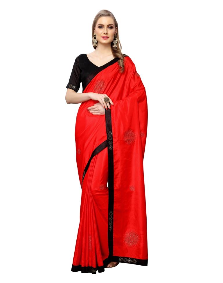 Red Coloured Art Silk Plain Lace Casual saree | Leemboodi
