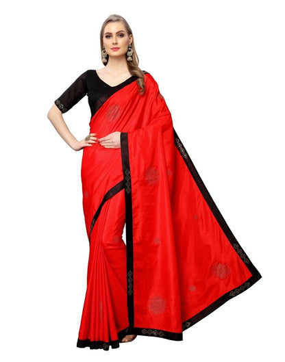 Red Coloured Art Silk Plain Lace Casual saree | Leemboodi