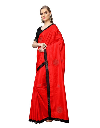 Red Coloured Art Silk Plain Lace Casual saree | Leemboodi