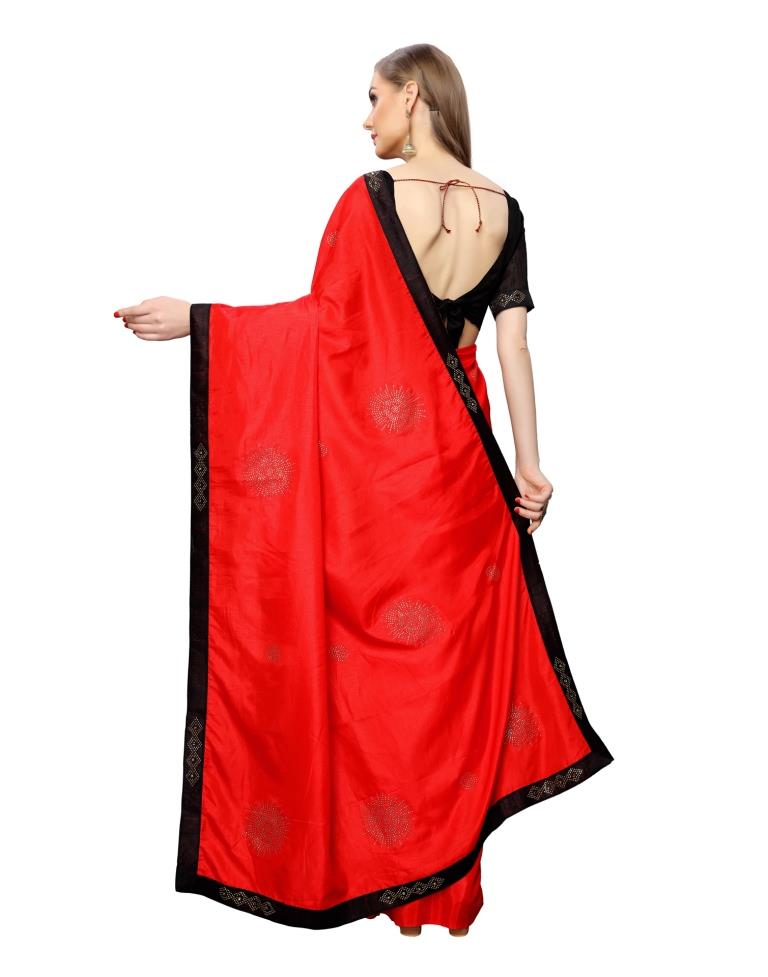 Red Coloured Art Silk Plain Lace Casual saree | Leemboodi