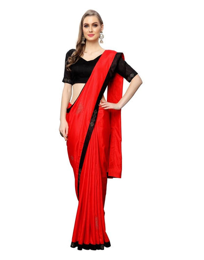 Red Coloured Art Silk Plain Lace Casual saree | Leemboodi