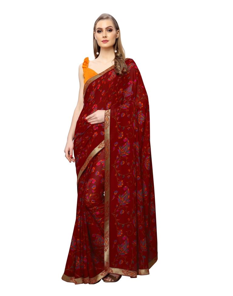 Maroon Printed Georgette Saree