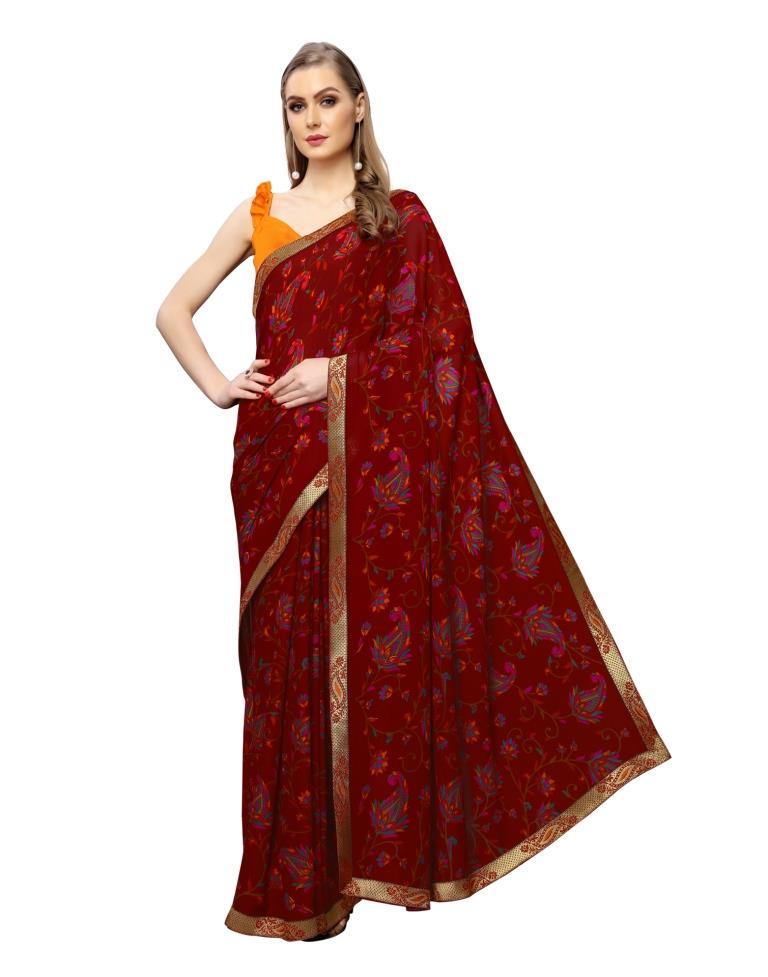 Maroon Printed Georgette Saree