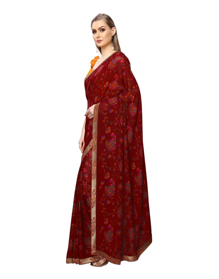 Maroon Printed Georgette Saree