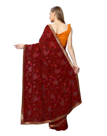 Maroon Printed Georgette Saree