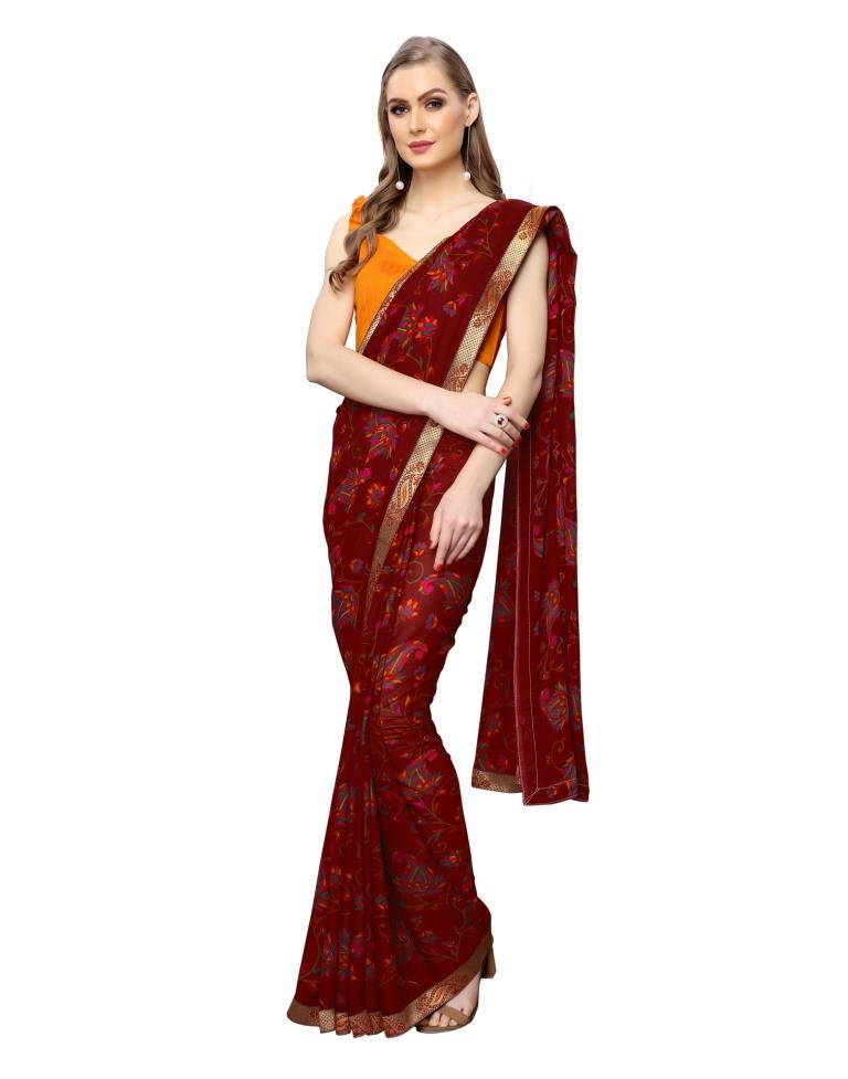 Maroon Printed Georgette Saree