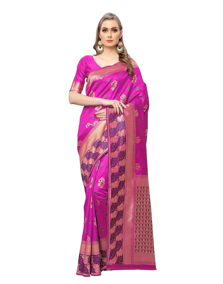 Pink Coloured Poly Silk Jacquard Partywear saree | Leemboodi
