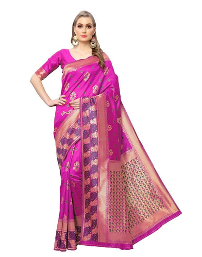 Pink Coloured Poly Silk Jacquard Partywear saree | Leemboodi