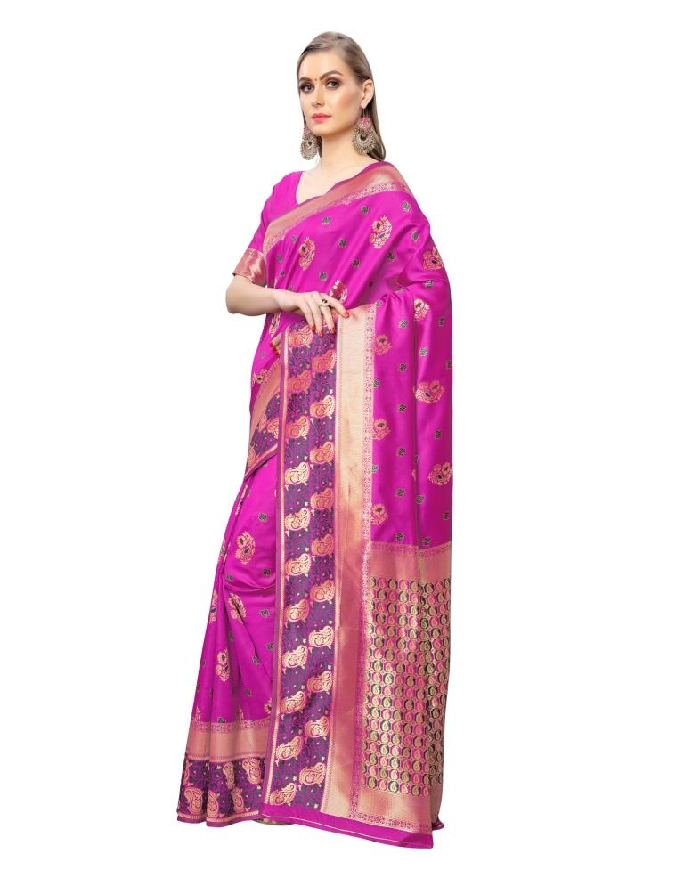 Pink Coloured Poly Silk Jacquard Partywear saree | Leemboodi