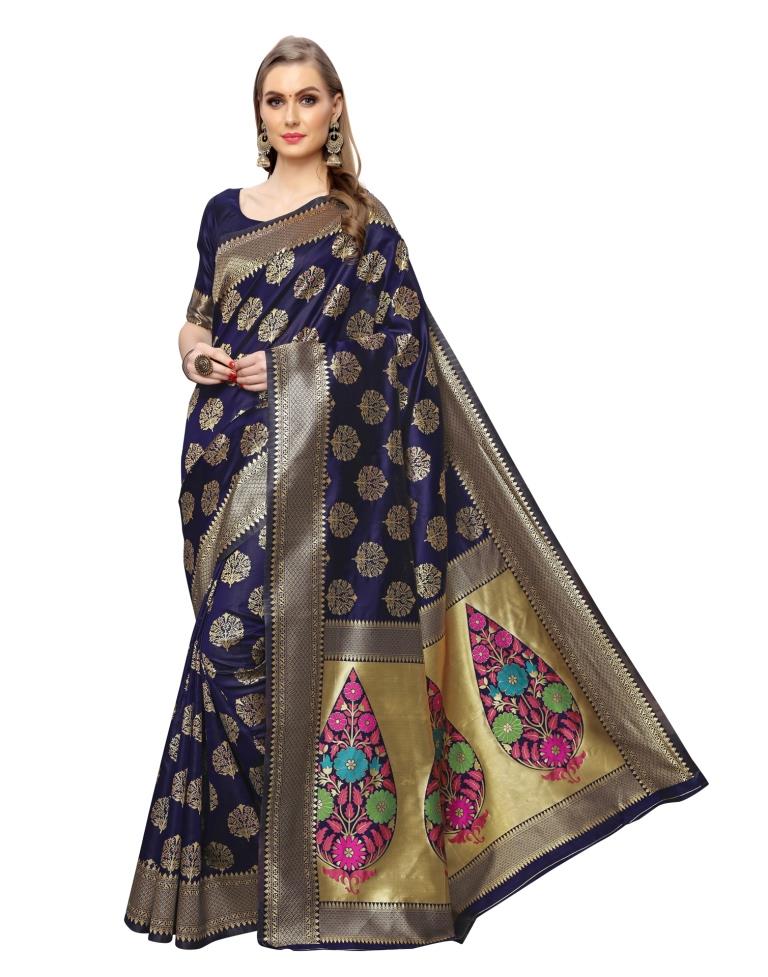 Navy Blue Coloured Poly Silk Jacquard Partywear saree | Sudathi