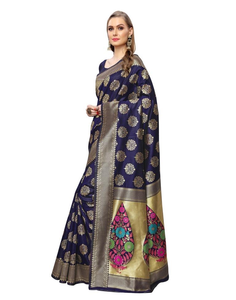 Navy Blue Coloured Poly Silk Jacquard Partywear saree | Sudathi