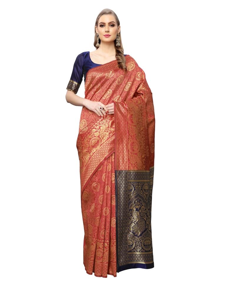 Magenta Coloured Poly Silk Banarasi Jacquard Casual saree | Sudathi