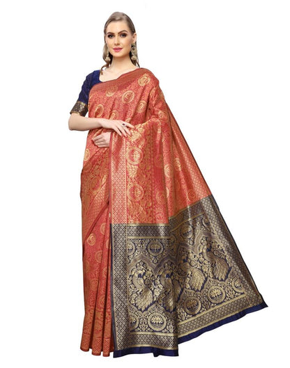 Magenta Coloured Poly Silk Banarasi Jacquard Casual saree | Sudathi